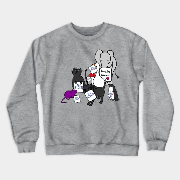 Animals with Joe Biden Signs Crewneck Sweatshirt by ellenhenryart